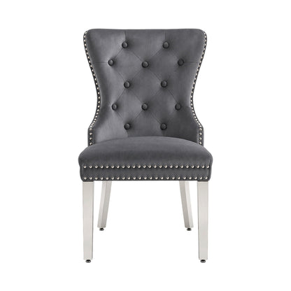 Tufted Velvet Dining Chairs with Chrome Legs – Set of 2 – Grey