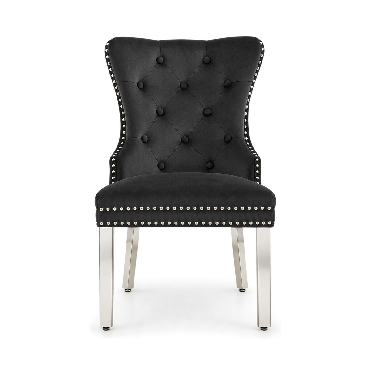 Tufted Velvet Dining Chairs with Chrome Legs – Set of 2 – Black