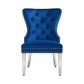 Tufted Velvet Dining Chairs with Chrome Legs – Set of 2 – Blue