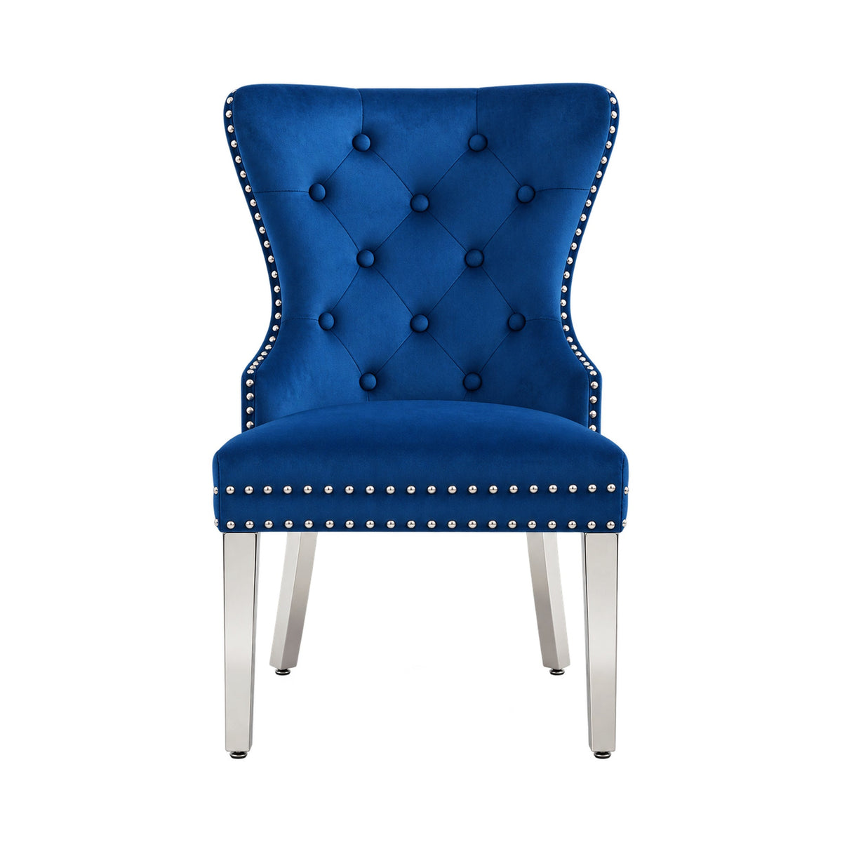 Tufted Velvet Dining Chairs with Chrome Legs – Set of 2 – Blue