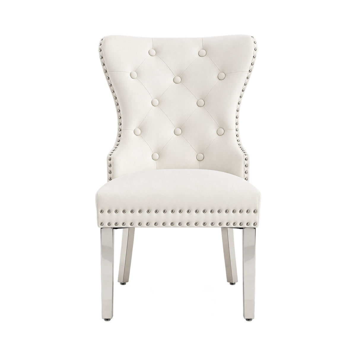 Tufted Velvet Dining Chairs with Chrome Legs – Set of 2 – Cream