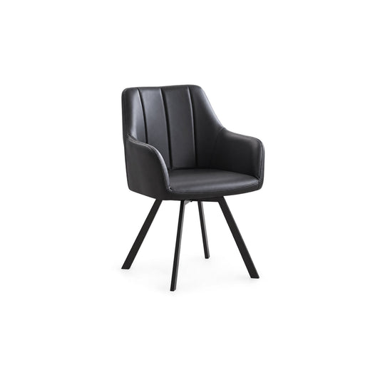 Modern Black PU 360° Swivel Dining Armchairs – Set of 2 – single dining chair
