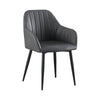 Grey PU Channel-Stitched Dining Armchairs – Set of 2 – single chair front view