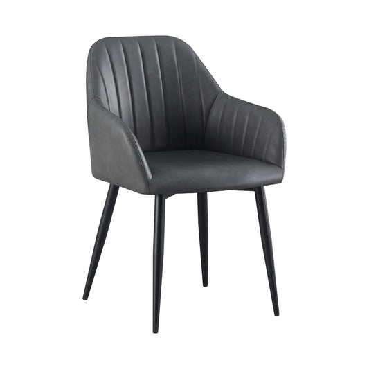 Grey PU Channel-Stitched Dining Armchairs – Set of 2 – single chair front view