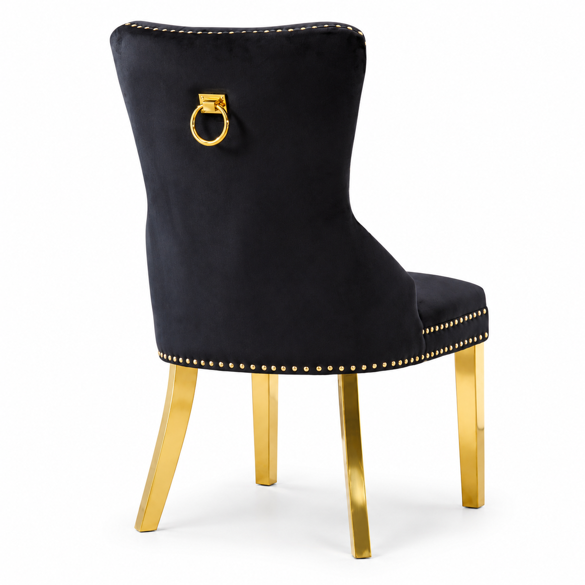 Velvet Dining Chairs with Gold Knocker Backs - Set of 2