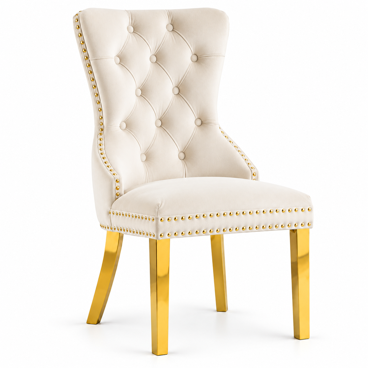 Velvet Dining Chairs with Gold Knocker Backs - Set of 2