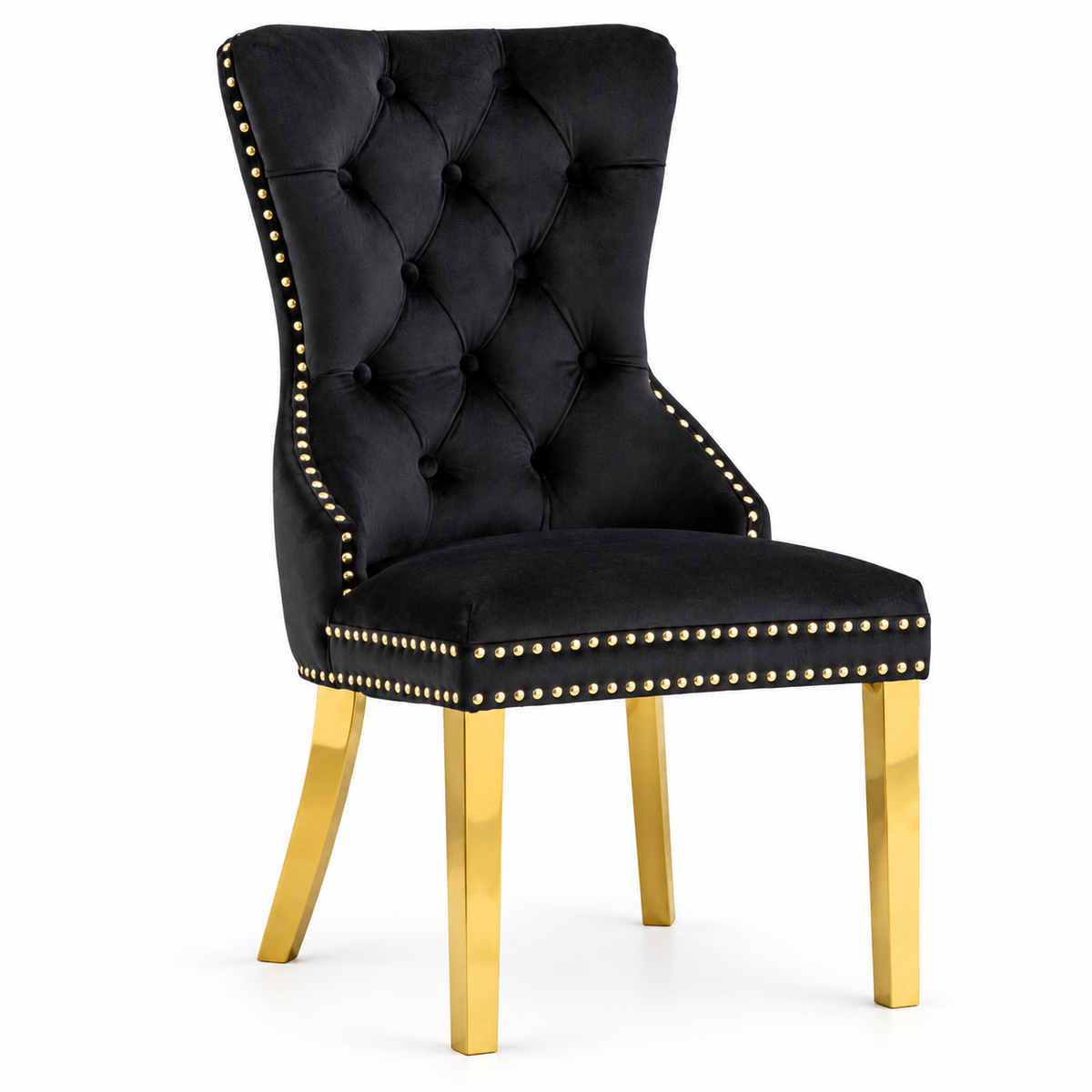Velvet Dining Chairs with Gold Knocker Backs - Set of 2