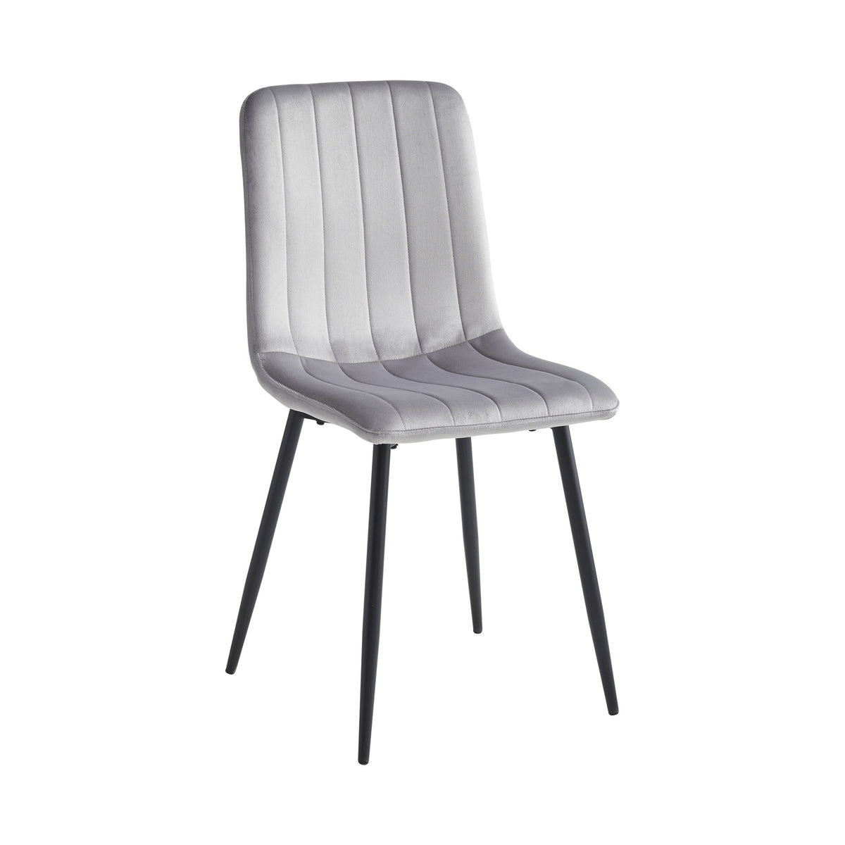 Channel-Stitched Velvet Dining Chairs with Black Steel Legs – Set of 6 – Light Grey