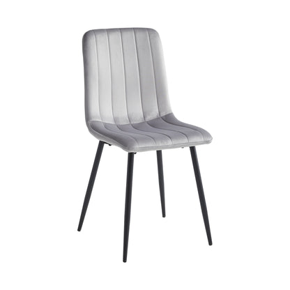 Channel-Stitched Velvet Dining Chairs with Black Steel Legs – Set of 6 – Light Grey