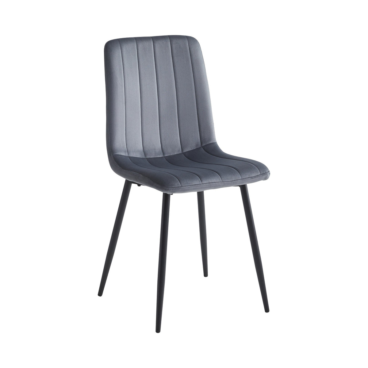 Channel-Stitched Velvet Dining Chairs with Black Steel Legs – Set of 6 – Dark Grey