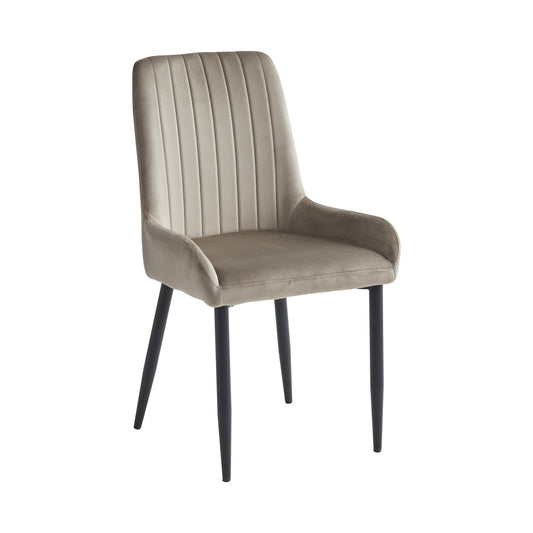 Upholstered Dining Chairs with Black Steel Legs – Set of 2 – Beige Velvet