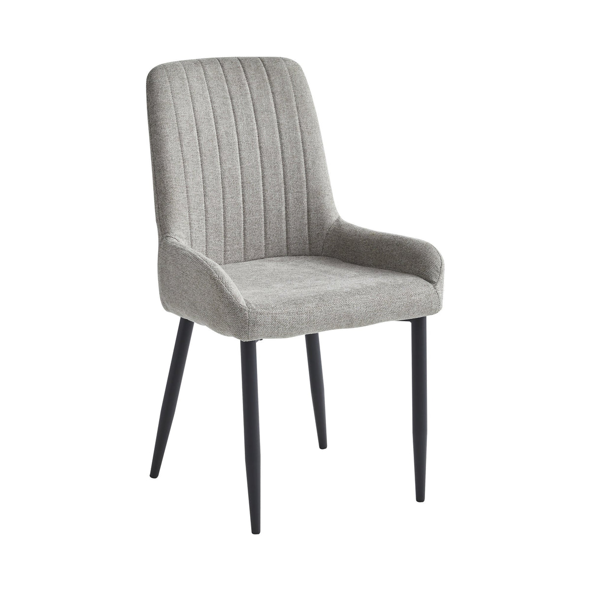Upholstered Dining Chairs with Black Steel Legs – Set of 2 – Grey-Beige Fabric