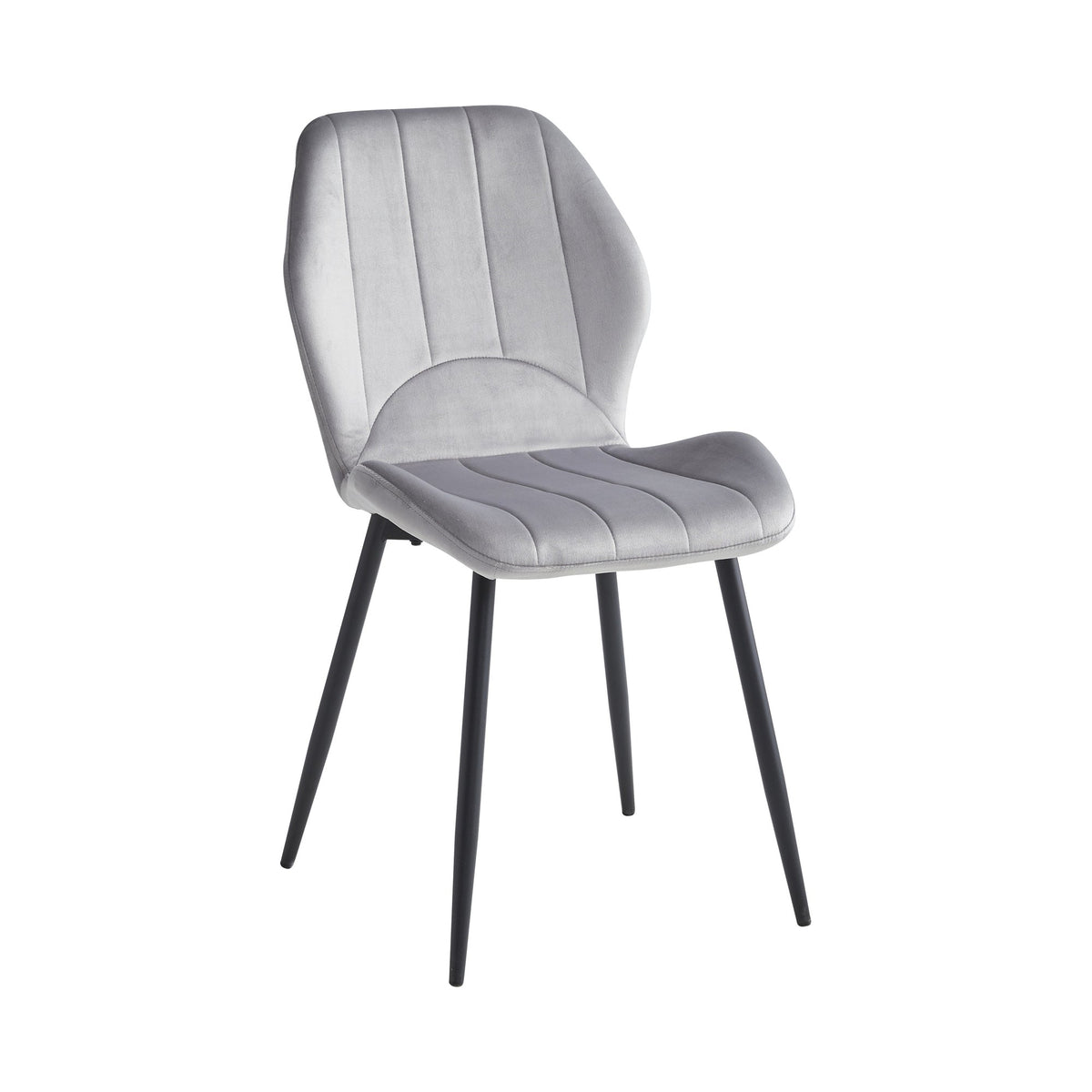 Quilted Velvet Dining Chairs with Black Steel Legs – Set of 6 – Light Grey