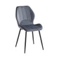 Quilted Velvet Dining Chairs with Black Steel Legs – Set of 6 – Dark Grey