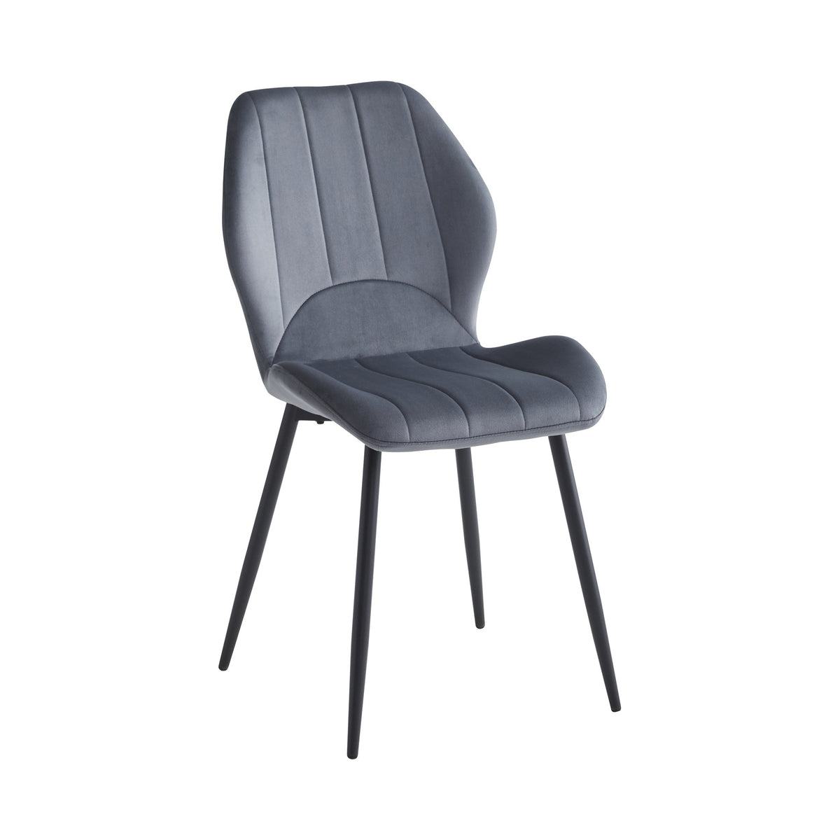 Quilted Velvet Dining Chairs with Black Steel Legs – Set of 6 – Dark Grey