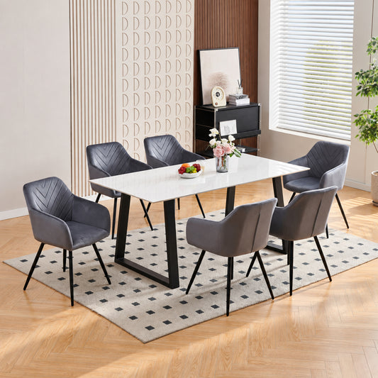 Modern Snow White Sintered Stone Dining Table with 6 Chairs – Multiple Chair Options – complete dining set