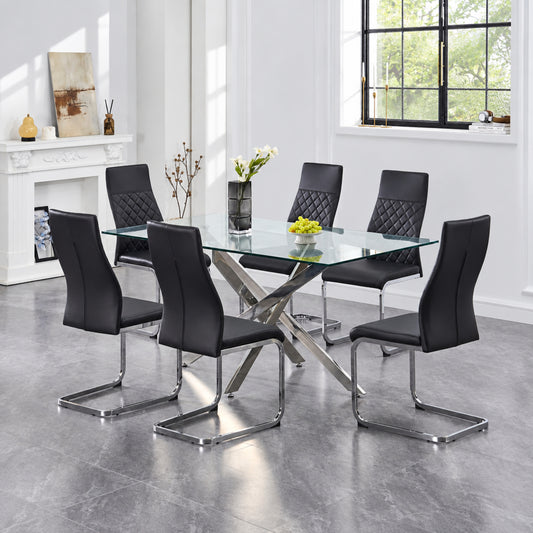 Modern Clear Glass Dining Table with 6 Chairs – Multiple Chair Options – complete dining set