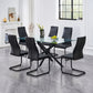 Modern Clear Glass Dining Table with 6 Black PU Diamond-Stitched Chairs – complete dining set