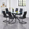 Modern Clear Glass Dining Table with 6 Black PU Diamond-Stitched Chairs – complete dining set