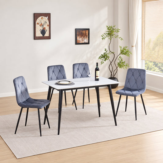 Modern Snow White Sintered Stone Dining Table with 4 Chairs – Multiple Chair Options – complete dining set