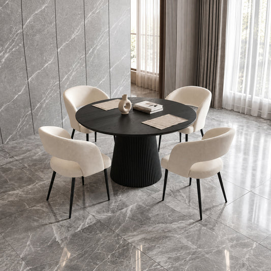 Modern Round Midnight Black Dining Table with 4 Chairs – Multiple Chair Options – complete dining set