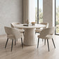 Modern Round Travertine-Look Dining Table with 4 Cream Fabric Chairs – complete dining set