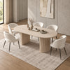 Modern Oval Travertine-Look Dining Table with 6 Cream Fabric Chairs – complete dining set