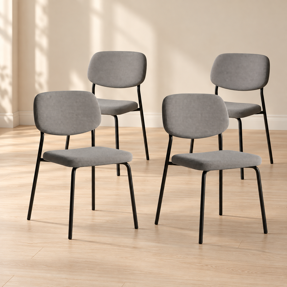 Grey Textured Fabric Dining Chairs – Set of 4