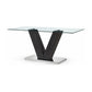 Modern Clear Glass Dining Table with 6 Black PU Z-Shaped Chairs – dining table