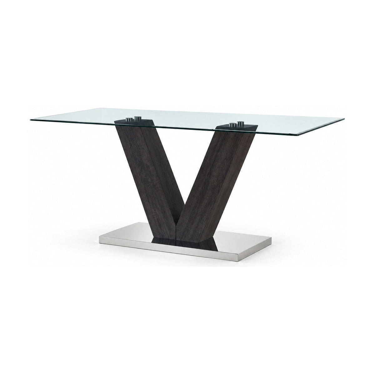 Modern Clear Glass Dining Table with 6 Black PU Z-Shaped Chairs – dining table