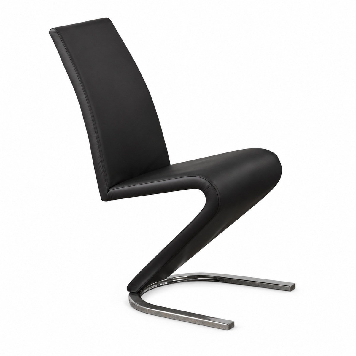 Z-Shaped Faux-Leather Dining Chairs with Chrome Frames - Set of 2