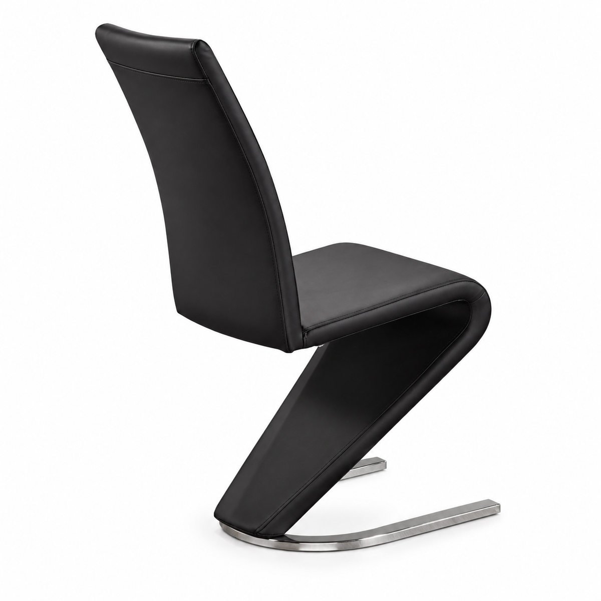 Z-Shaped Faux-Leather Dining Chairs with Chrome Frames - Set of 2