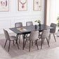 Modern Extendable Black Marble-Look Sintered Stone Dining Table with 6 Grey Velvet Chairs – complete dining set