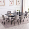 Modern Extendable Black Marble-Look Sintered Stone Dining Table with 6 Grey Velvet Chairs – complete dining set