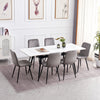 Modern Extendable White Marble-Look Sintered Stone Dining Table with 6 Grey Velvet Chairs – complete dining set