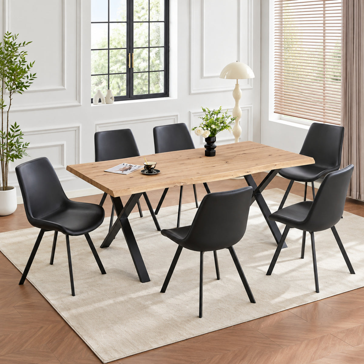 Modern Live-Edge Wood Dining Table with 6 Chairs – Multiple Chair Options – complete dining set