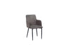 Charcoal Brown Upholstered Dining Armchairs with Black Metal Legs - Set of 2