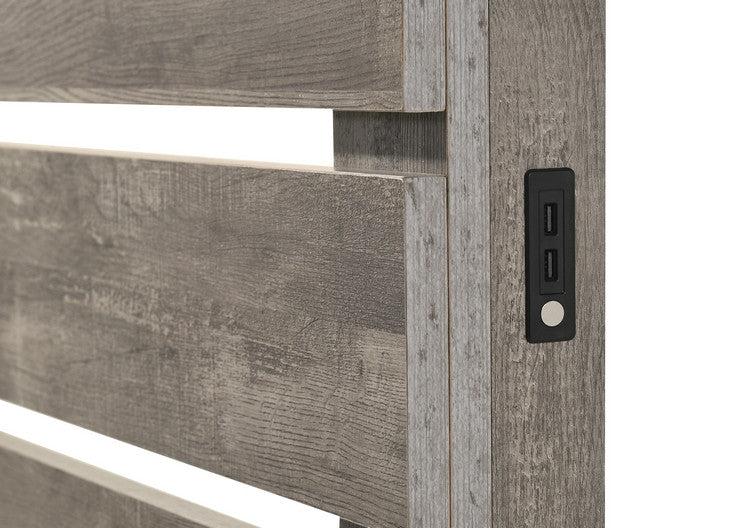 Charlotte Collection Driftwood Grey LED Platform Bedroom Set with USB Charging