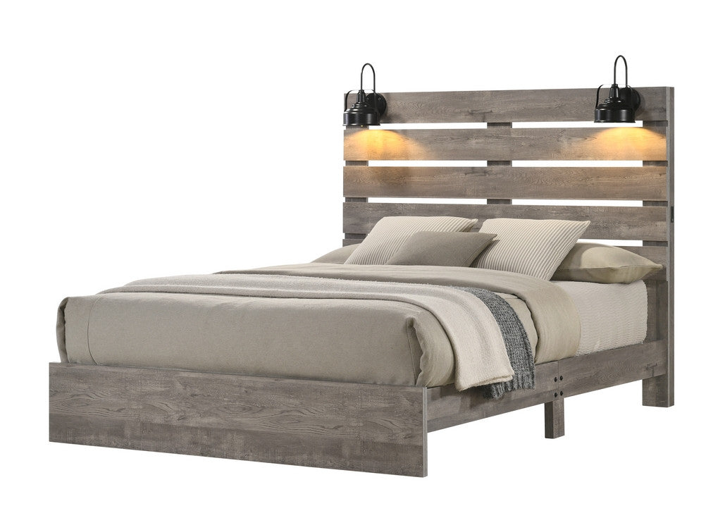 Charlotte Collection Driftwood Grey LED Platform Bedroom Set with USB Charging