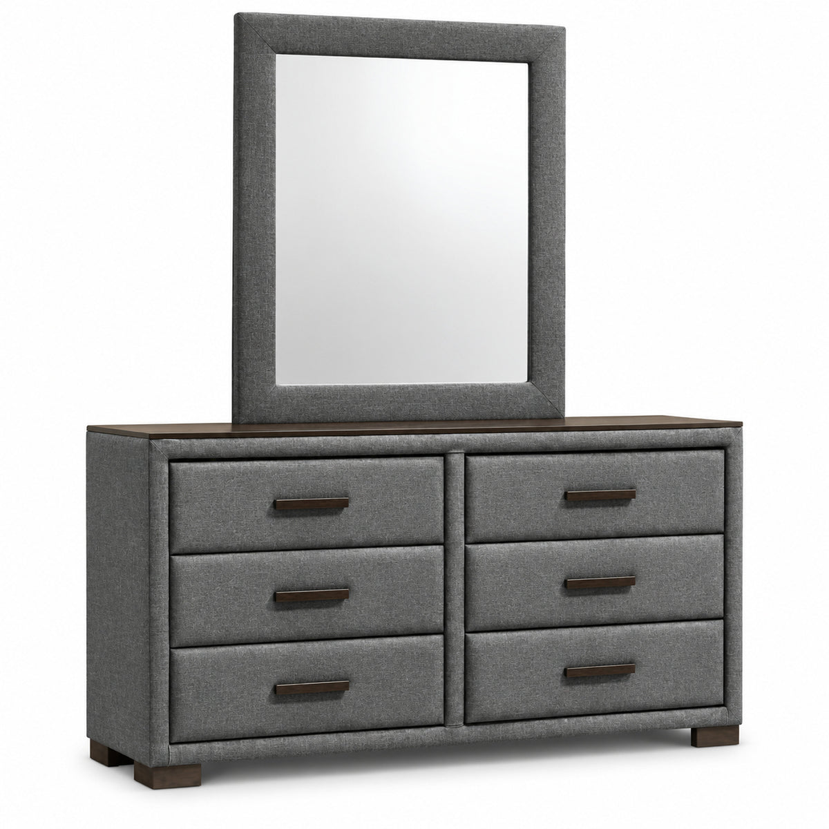 Dylan Grey dresser and mirror on a clean white background