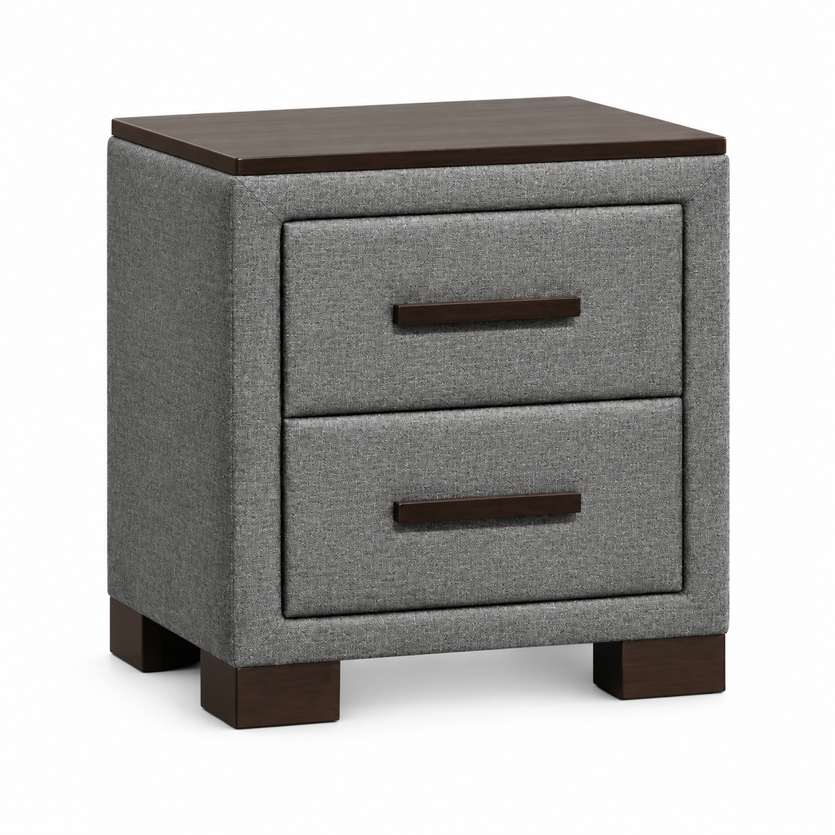 Modern Dark Grey Upholstered Platform Bedroom Set with Dylan Case Goods