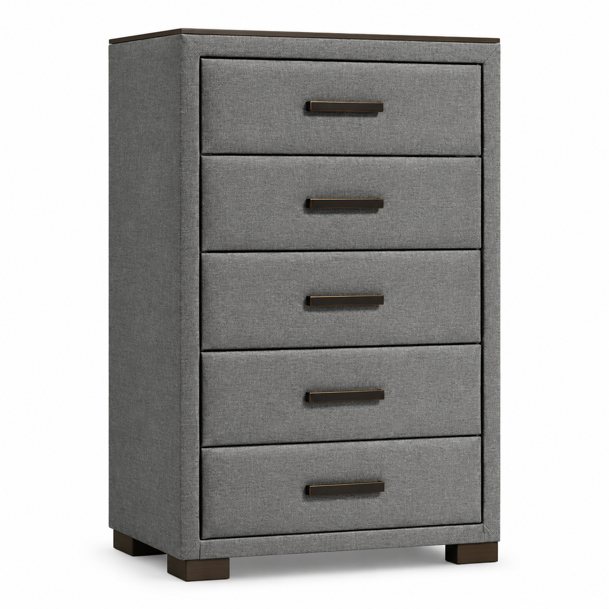 Modern Dark Grey Upholstered Platform Bedroom Set with Dylan Case Goods