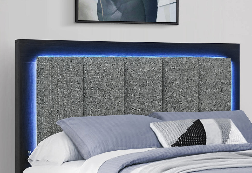 Emma Collection LED Storage Platform Complete Bedroom Set with USB-C Charging – Black/Grey or Natural/White