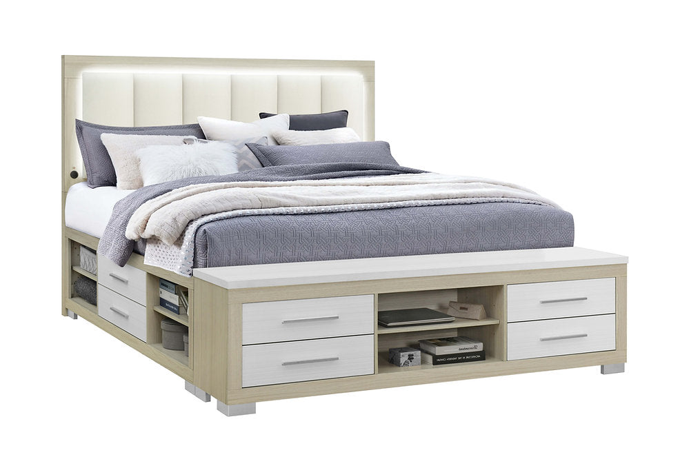Emma Collection LED Storage Platform Complete Bedroom Set with USB-C Charging – Black/Grey or Natural/White