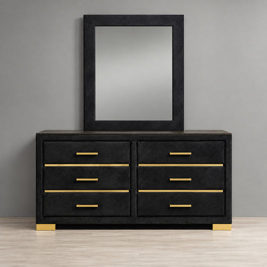 Chloe Black & Gold dresser and mirror in a bedroom lifestyle setting