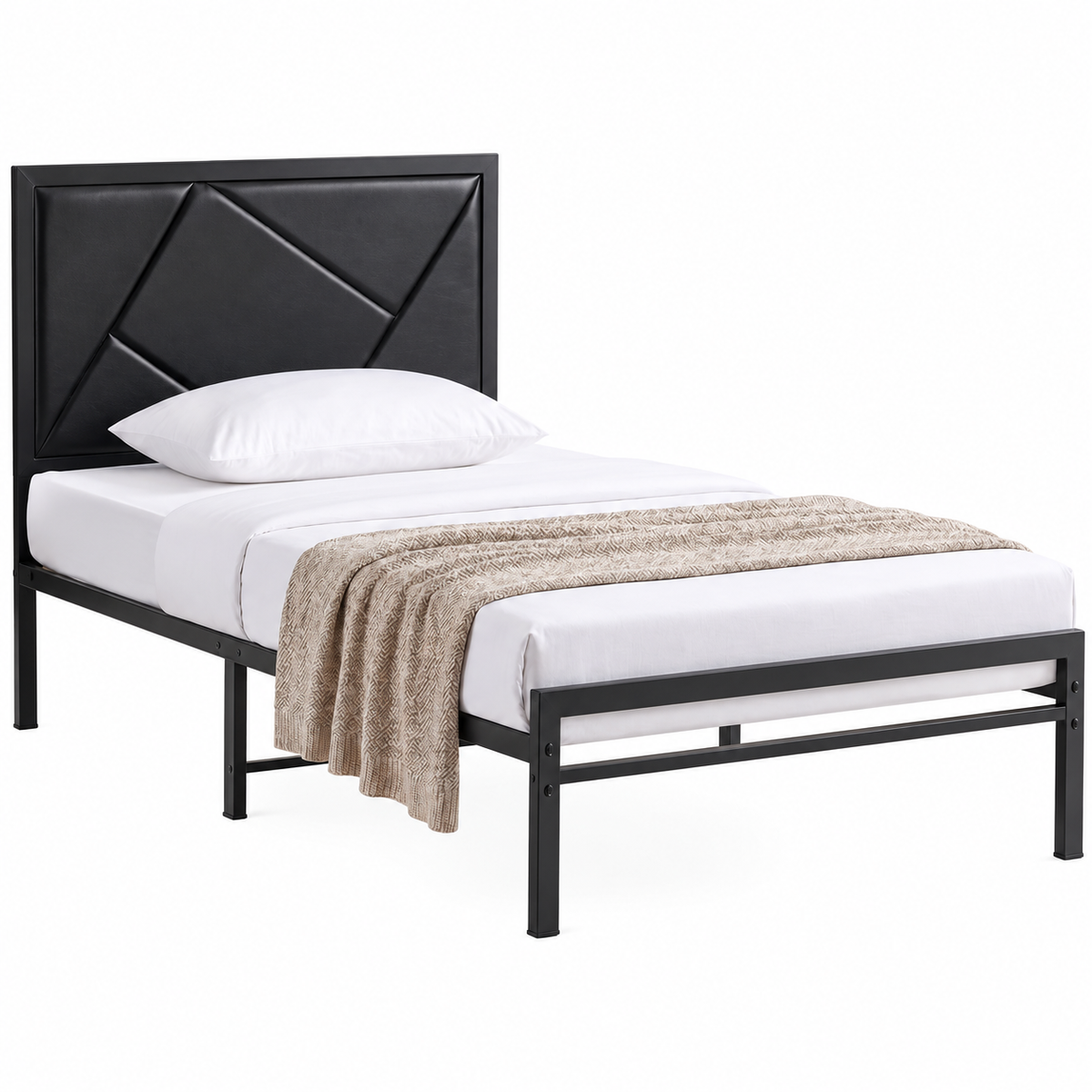 Black Steel Geometric Platform Bed Frame — clean product view