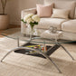 Oval Tempered Glass Coffee Table with Chrome Base & Lower Shelf