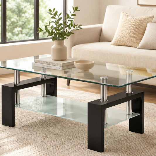 Tempered Glass Coffee Table with Espresso & Chrome Legs