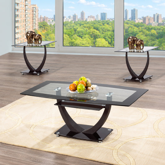 Black-Trim Tempered Glass 3-Piece Coffee & End Table Set — Complete 3-piece coffee and end table set