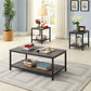 Distressed Wood 3-Piece Coffee & End Table Set with Metal Base — Complete 3-piece coffee and end table set